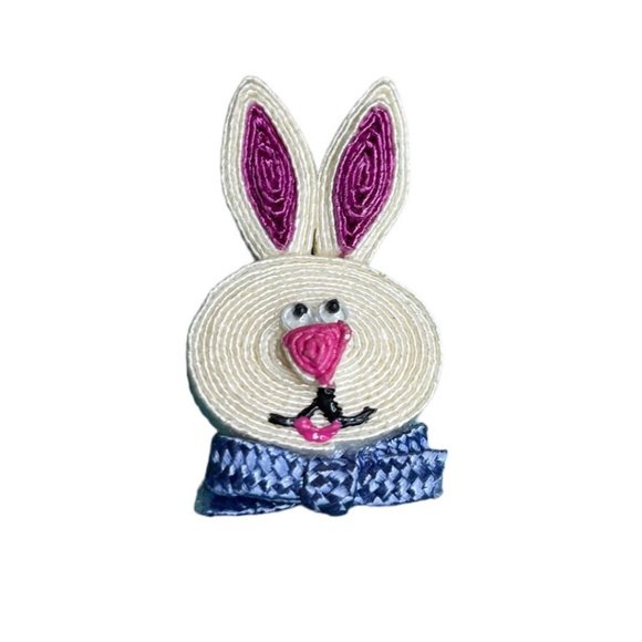 Rolled Straw Rabbit Head Easter Bunny Pin 2" - Picture 10 of 10